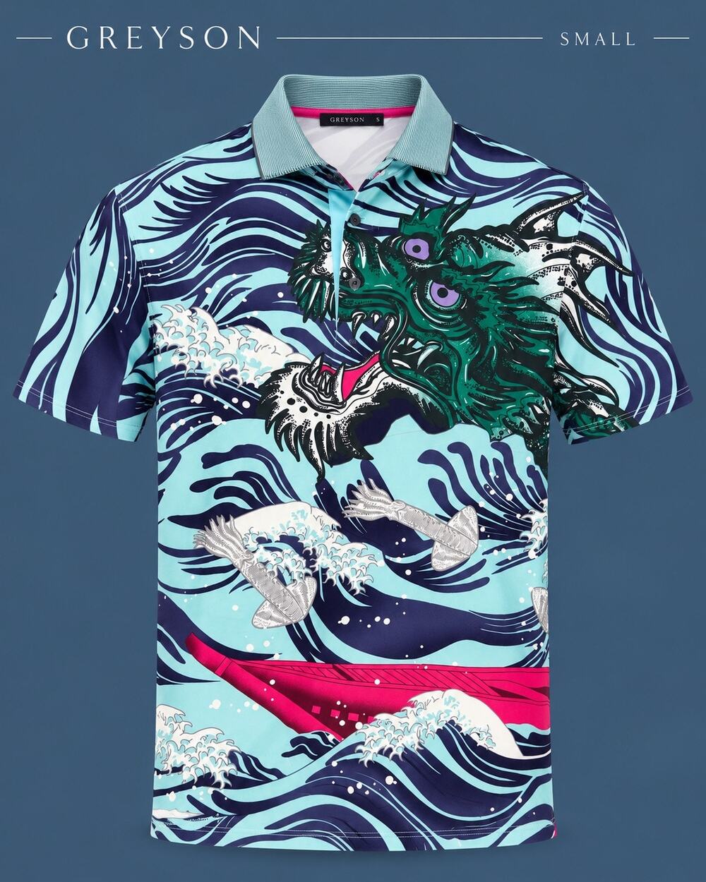 Greyson Dragon Wave Performance Golf Polo Men’s Small NWOT